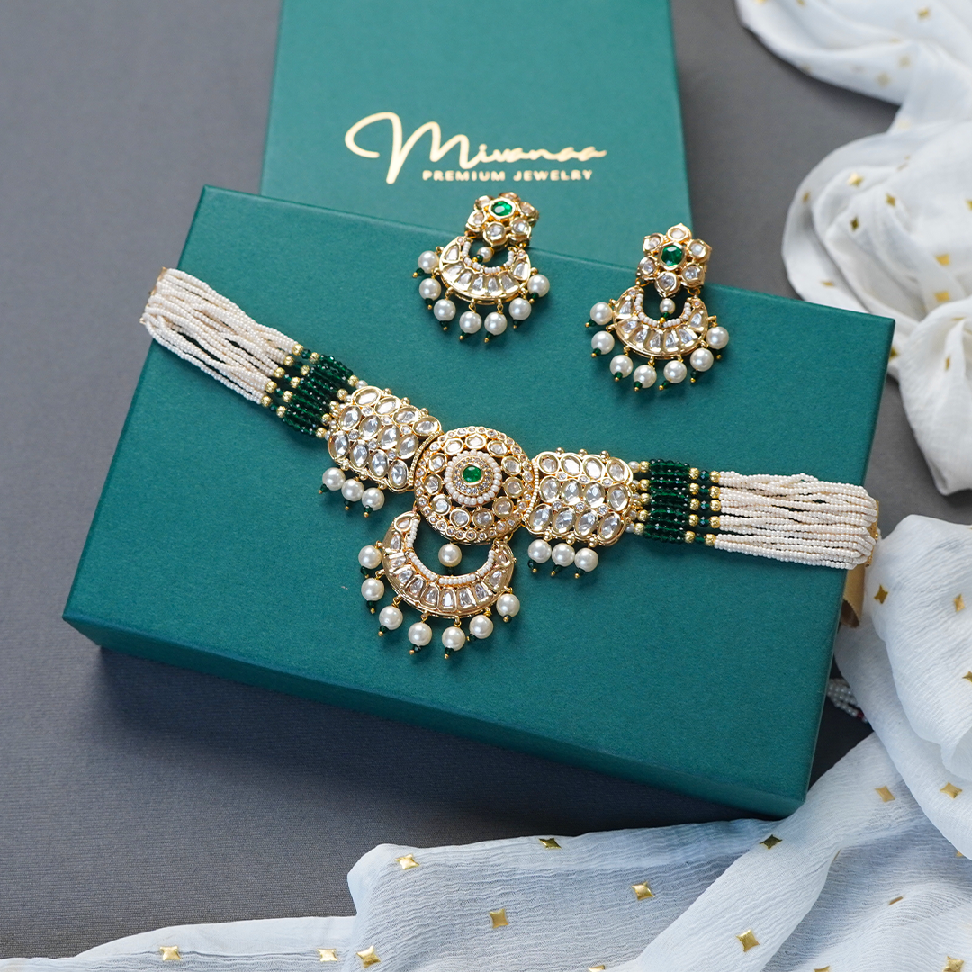 Green Emerald Polki Kundan set