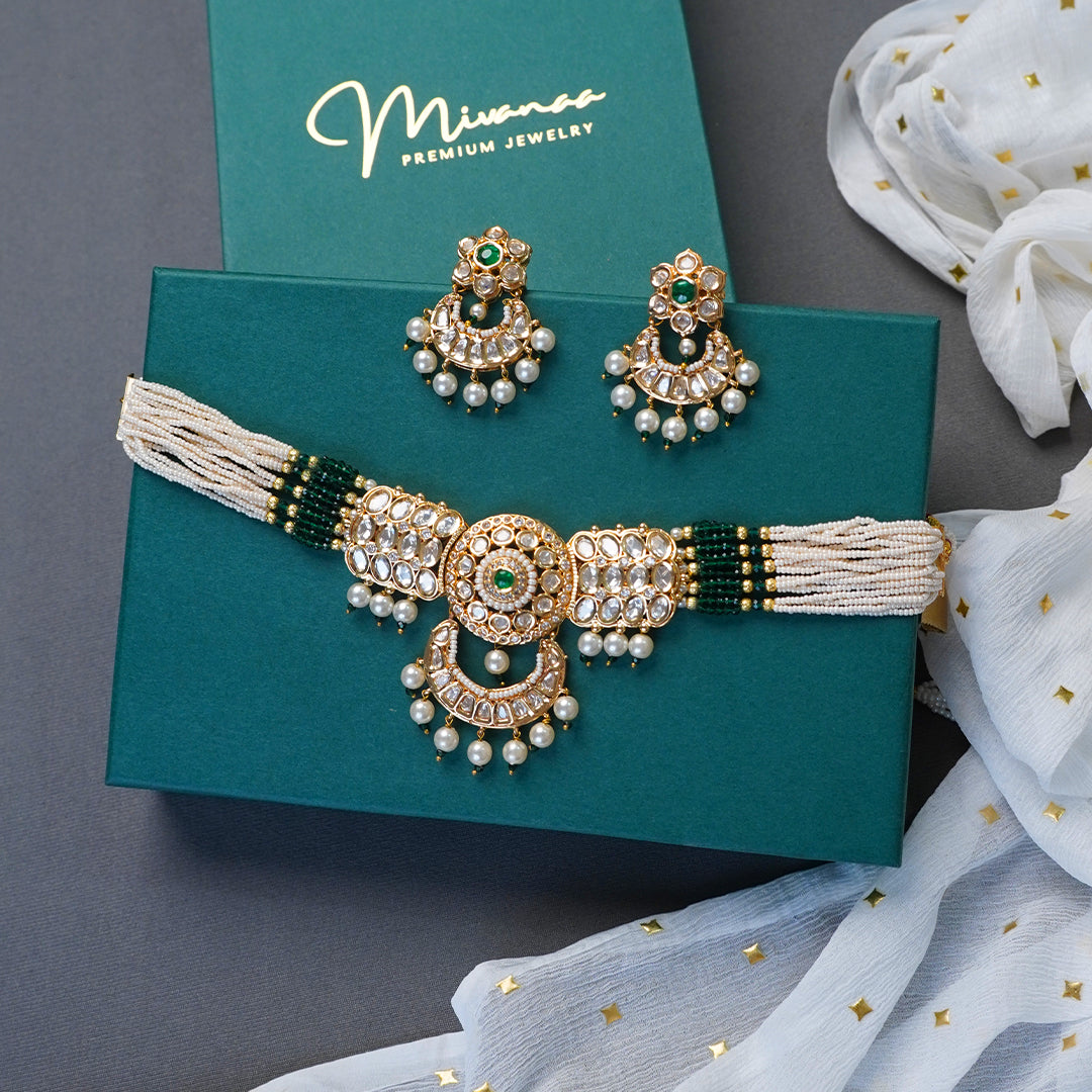 Green Emerald Polki Kundan set-Mivanaa