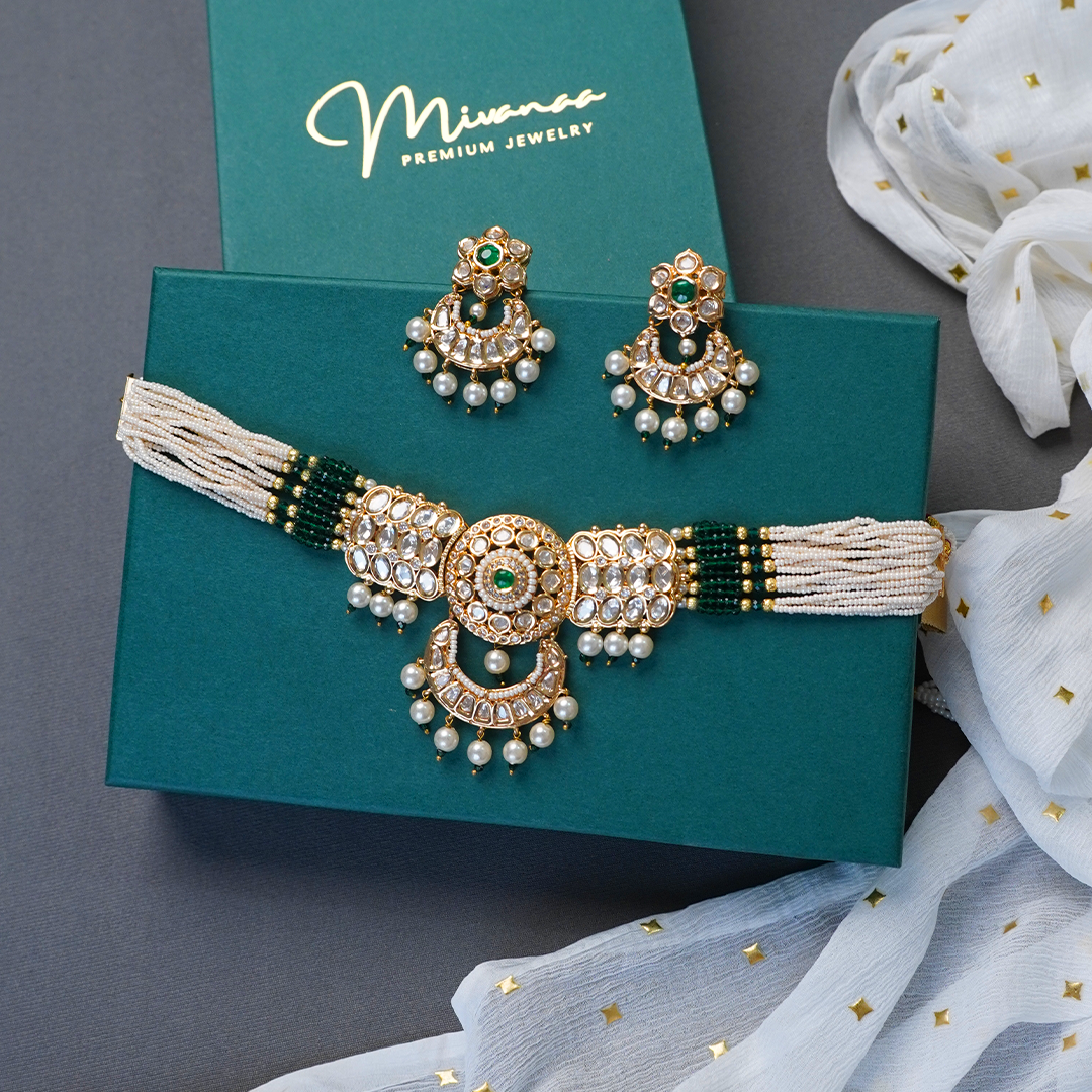 Green Emerald Polki Kundan set