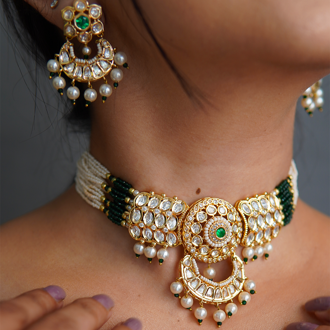 Green Emerald Polki Kundan set