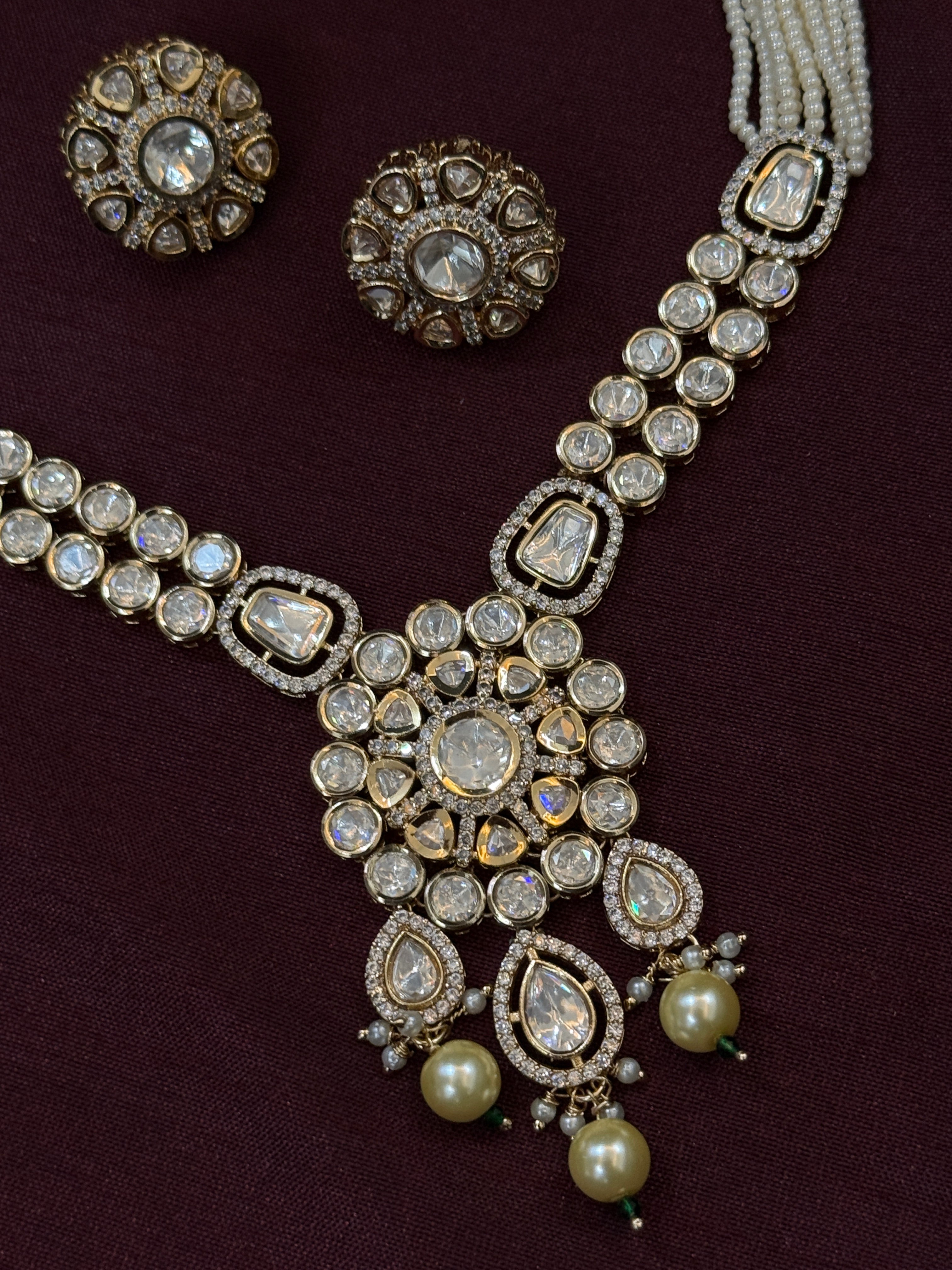 Real Polki Kundan Long Emerald Green Beads