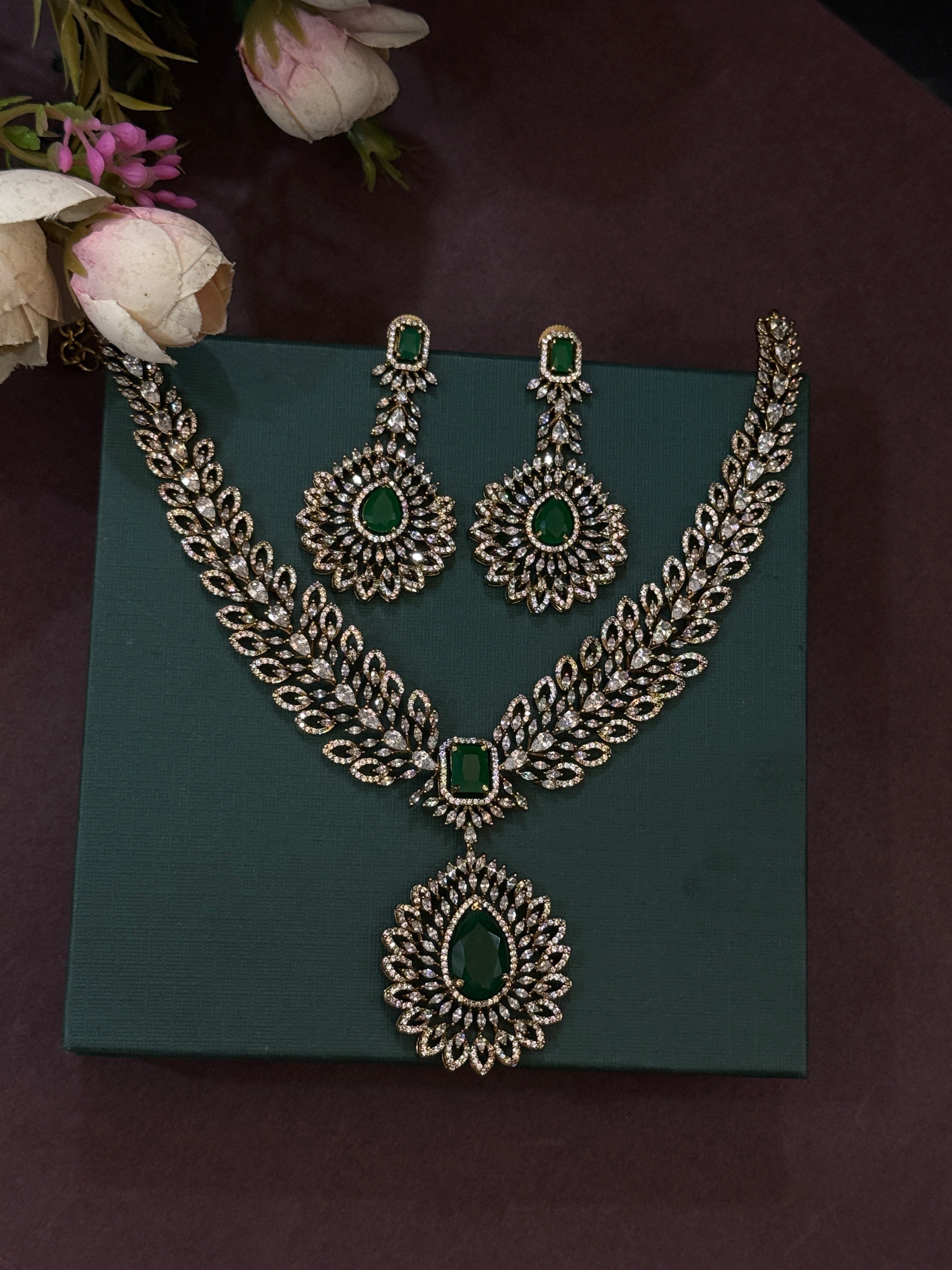 Green Victorian Kundan Necklace Set