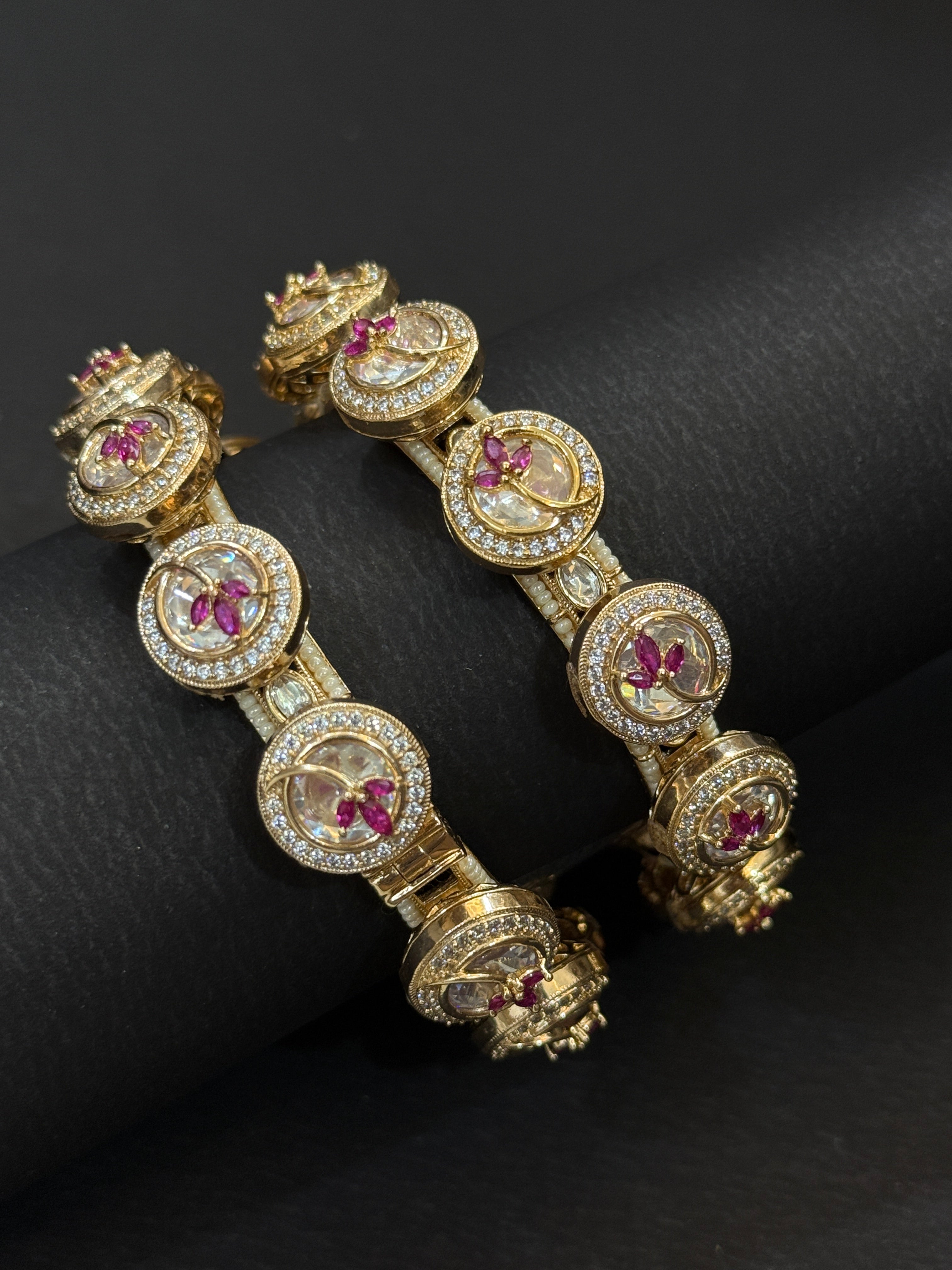 Floral Stone-Studded Designer Bangles
