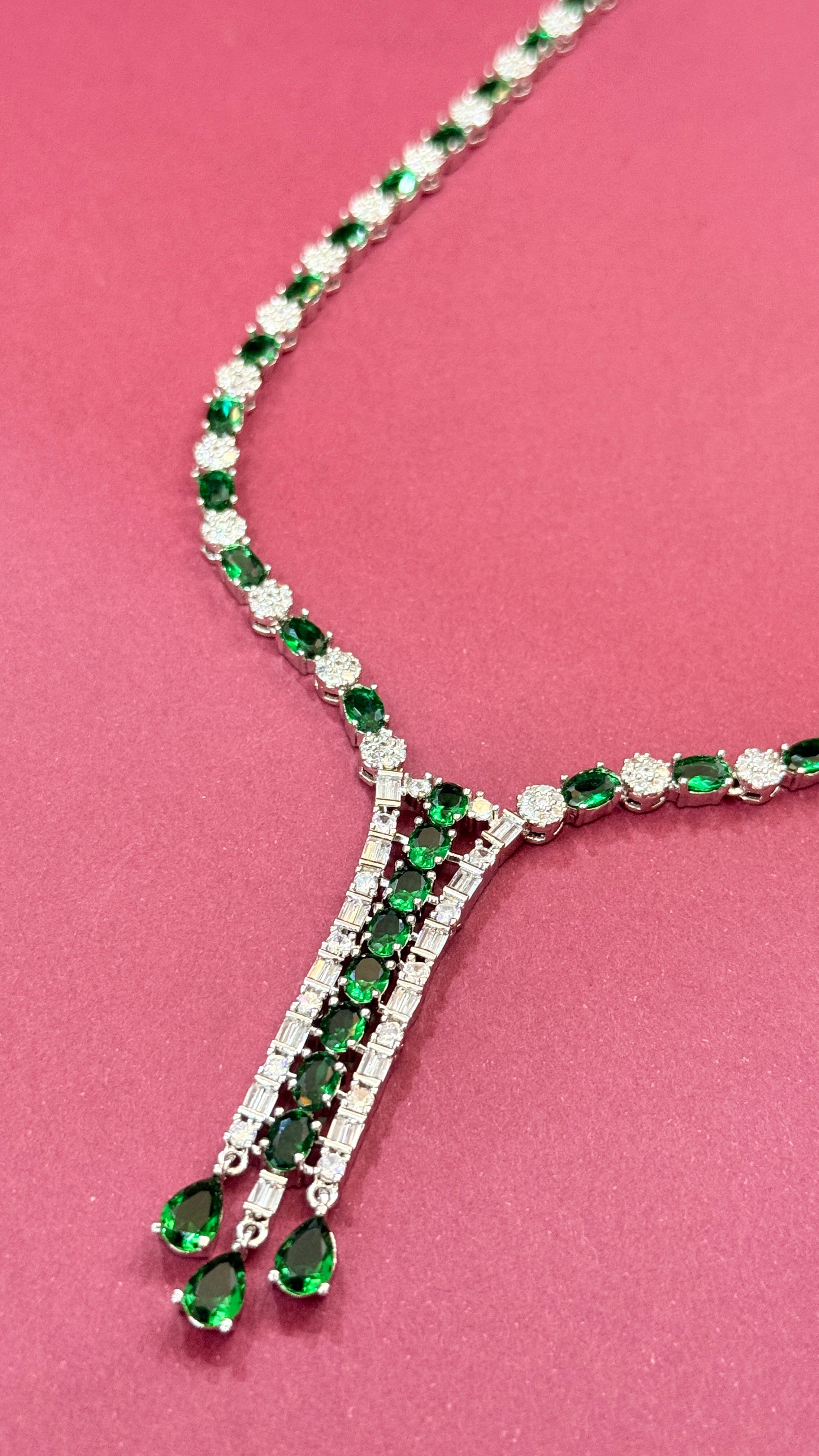 Emerald Green AD Stone Layered Necklace Set