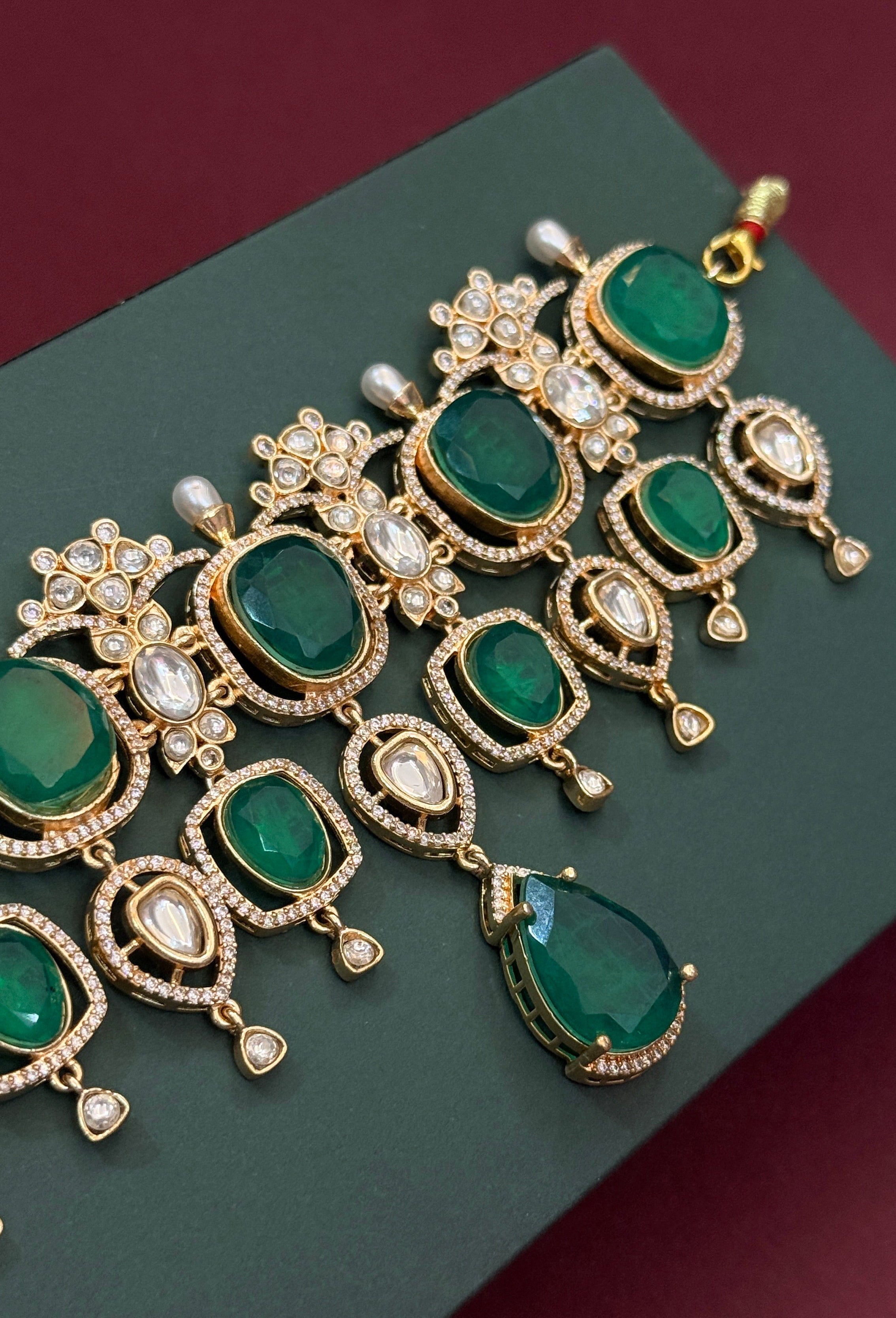 Emerald Green Stone Choker Necklace Set for Women
