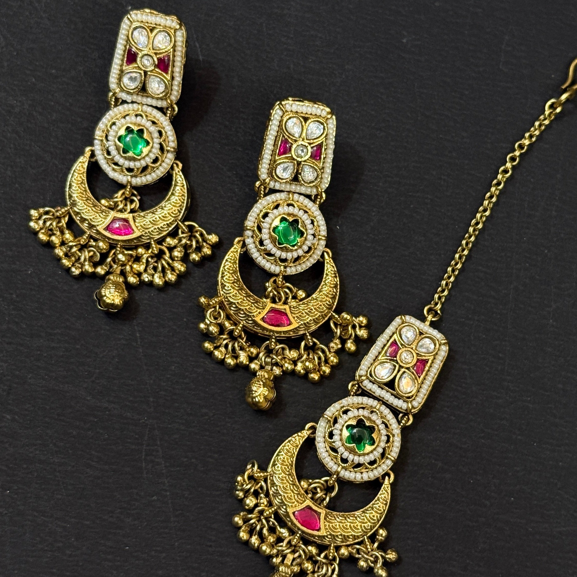 Emerald Royale Antique Kundan Bridal Necklace Set