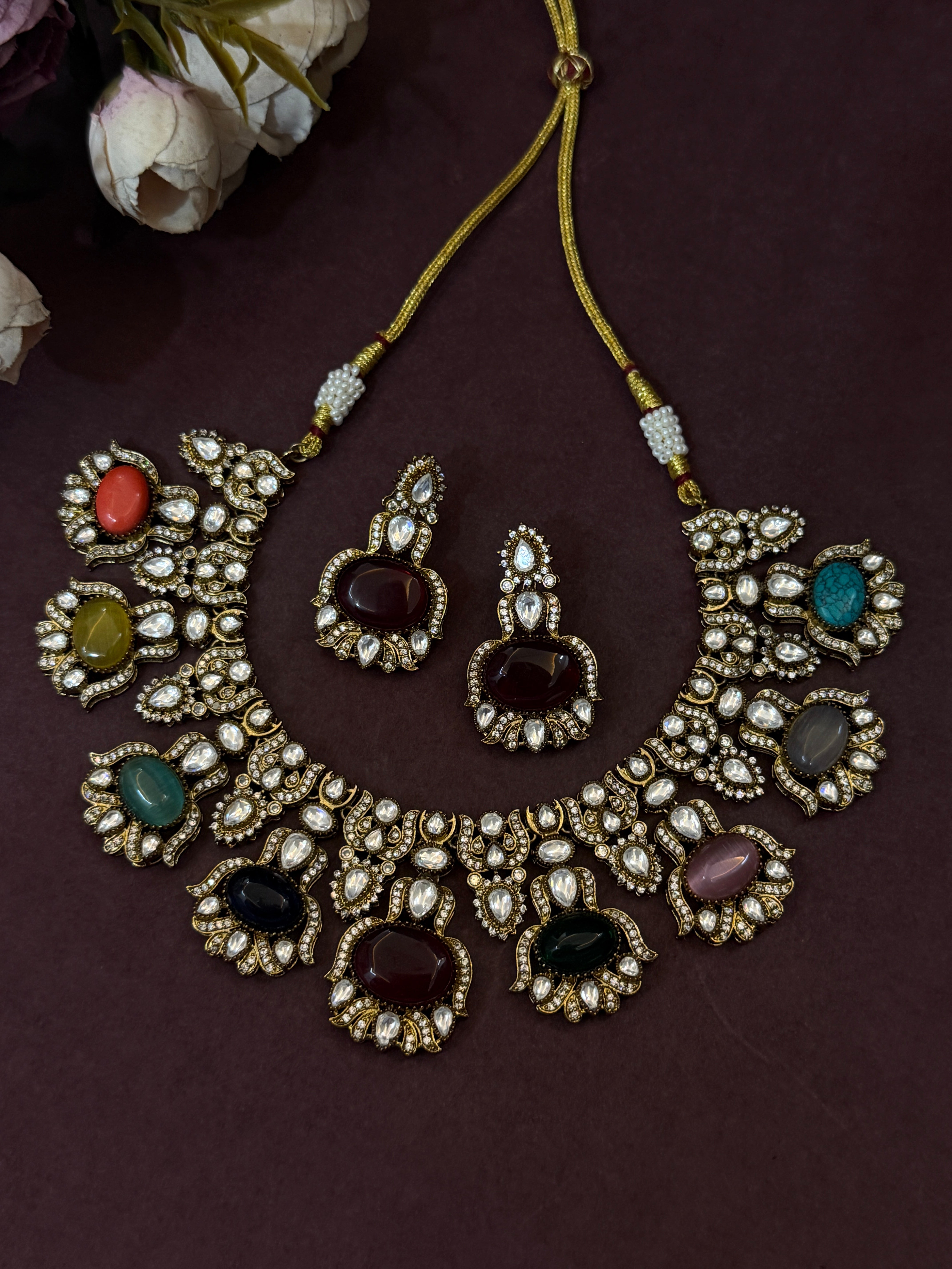 Royal Multicolor Kundan Wedding Necklace Set