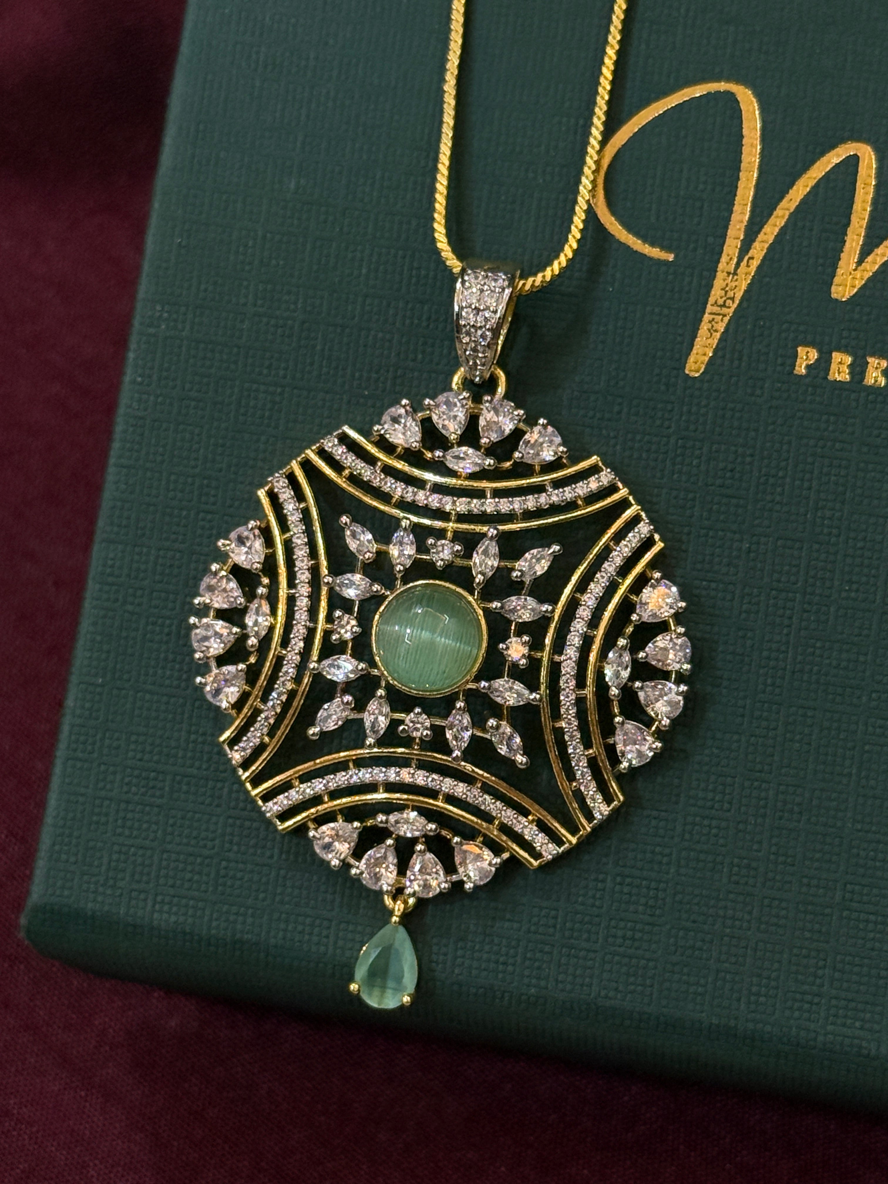 Elegant Gold-Plated Mint CZ Pendant Set
