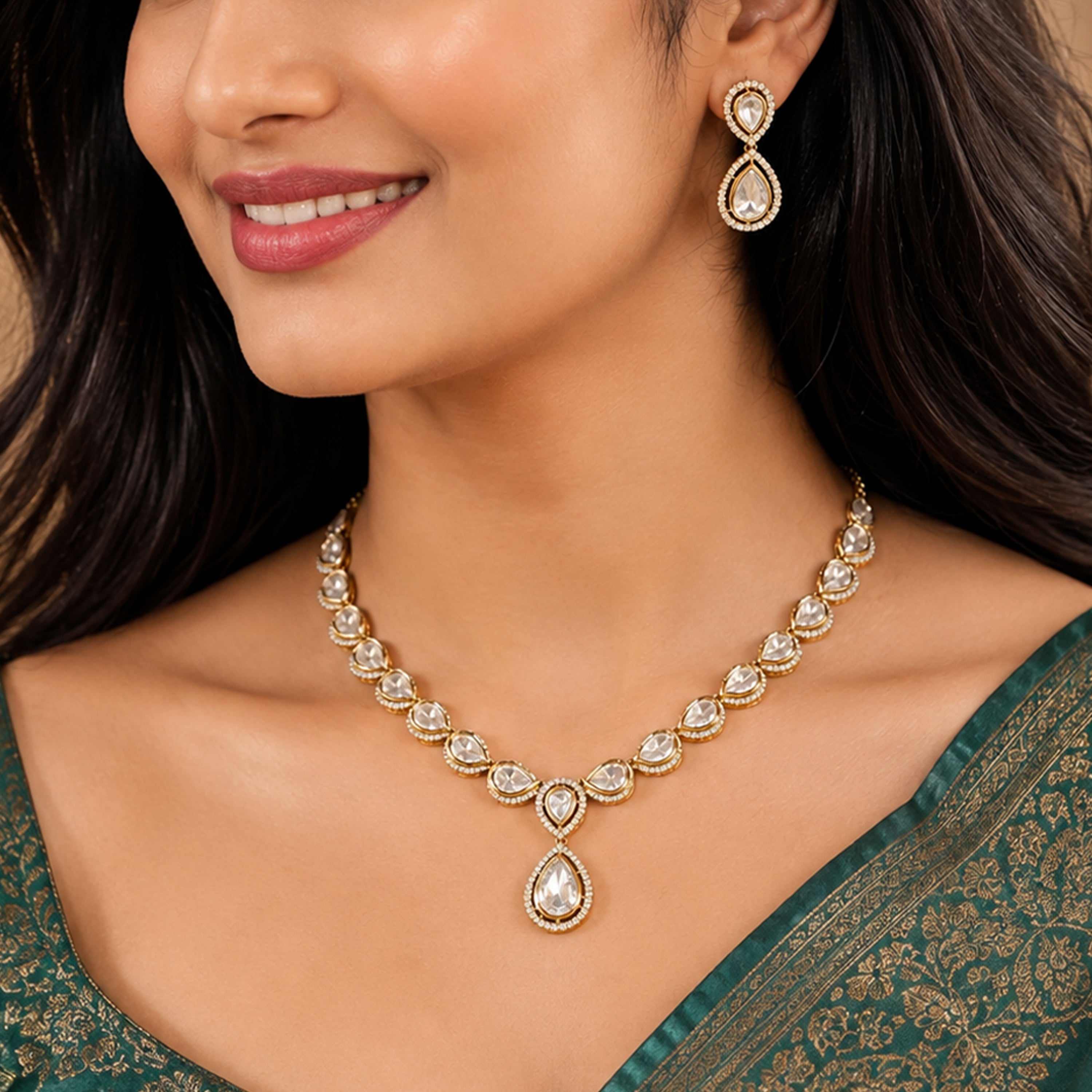 Luxury Indian Polki Kundan Jewelry Set