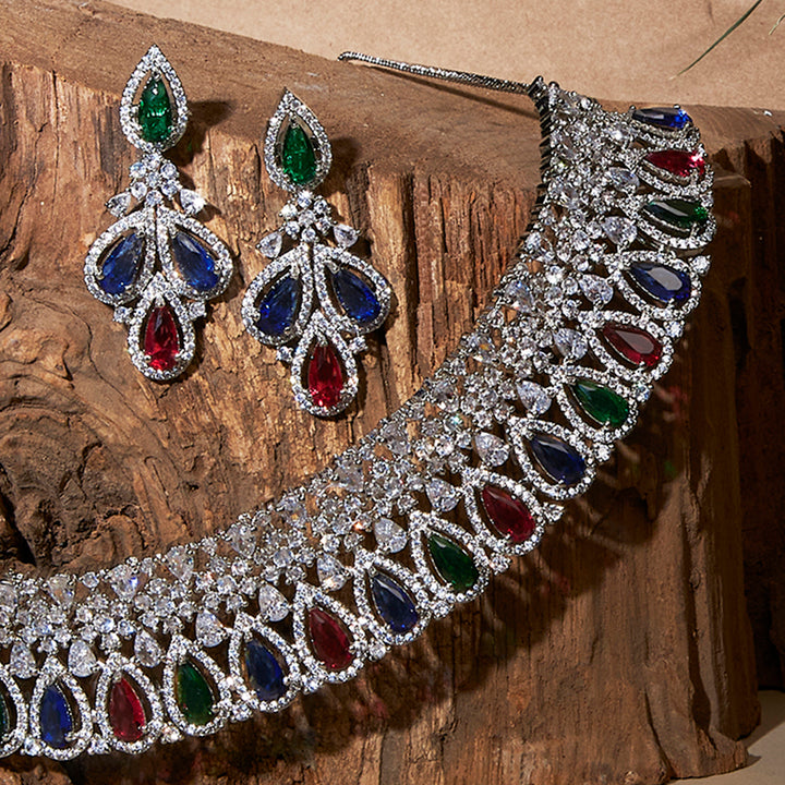 Rainbow Radiance Collection- American Diamond Set with Earrings - Mivanaa