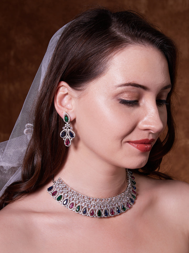 Rainbow Radiance Collection- American Diamond Set with Earrings - Mivanaa