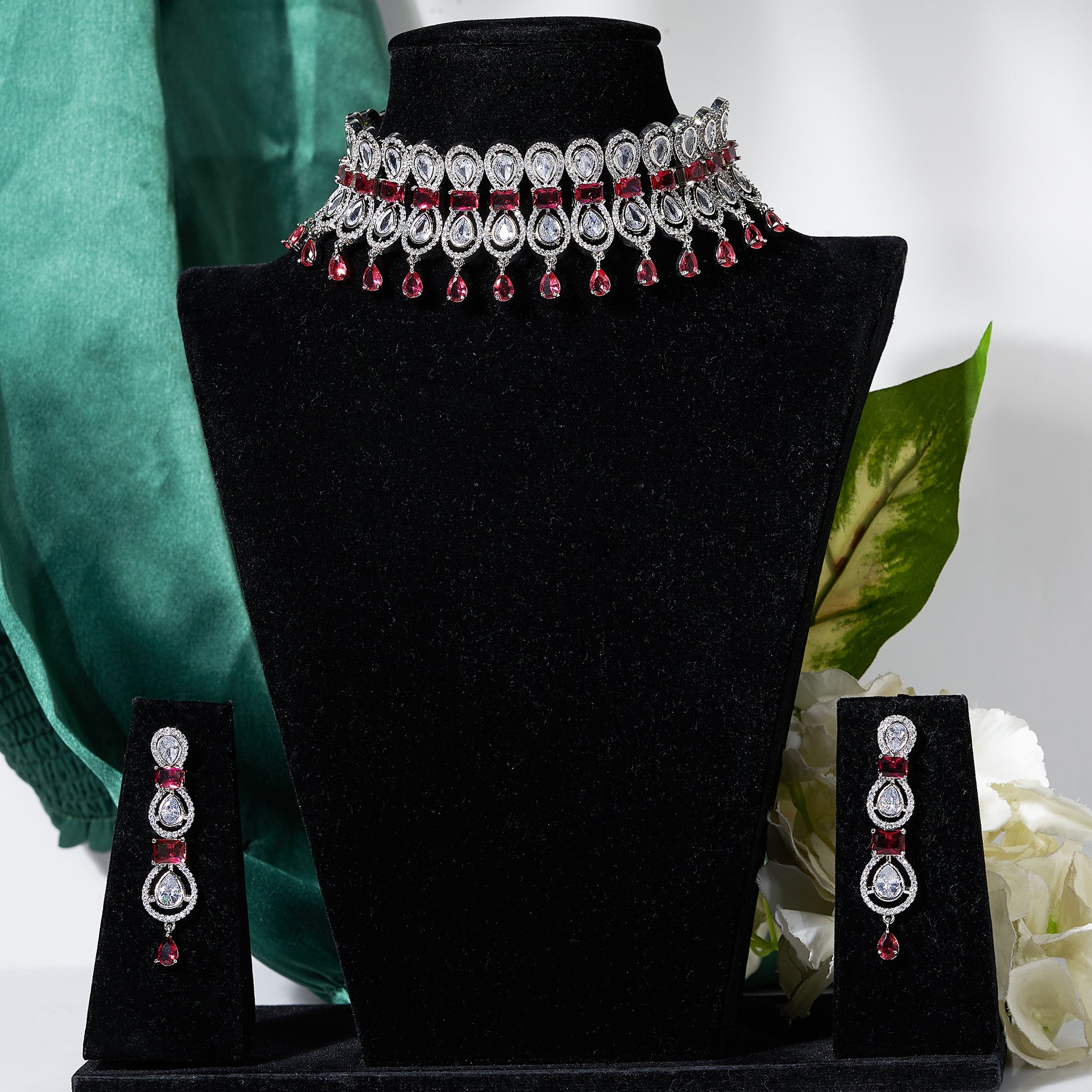 Ruby CZ Stone Luxury Partywear Choker - Mivanaa