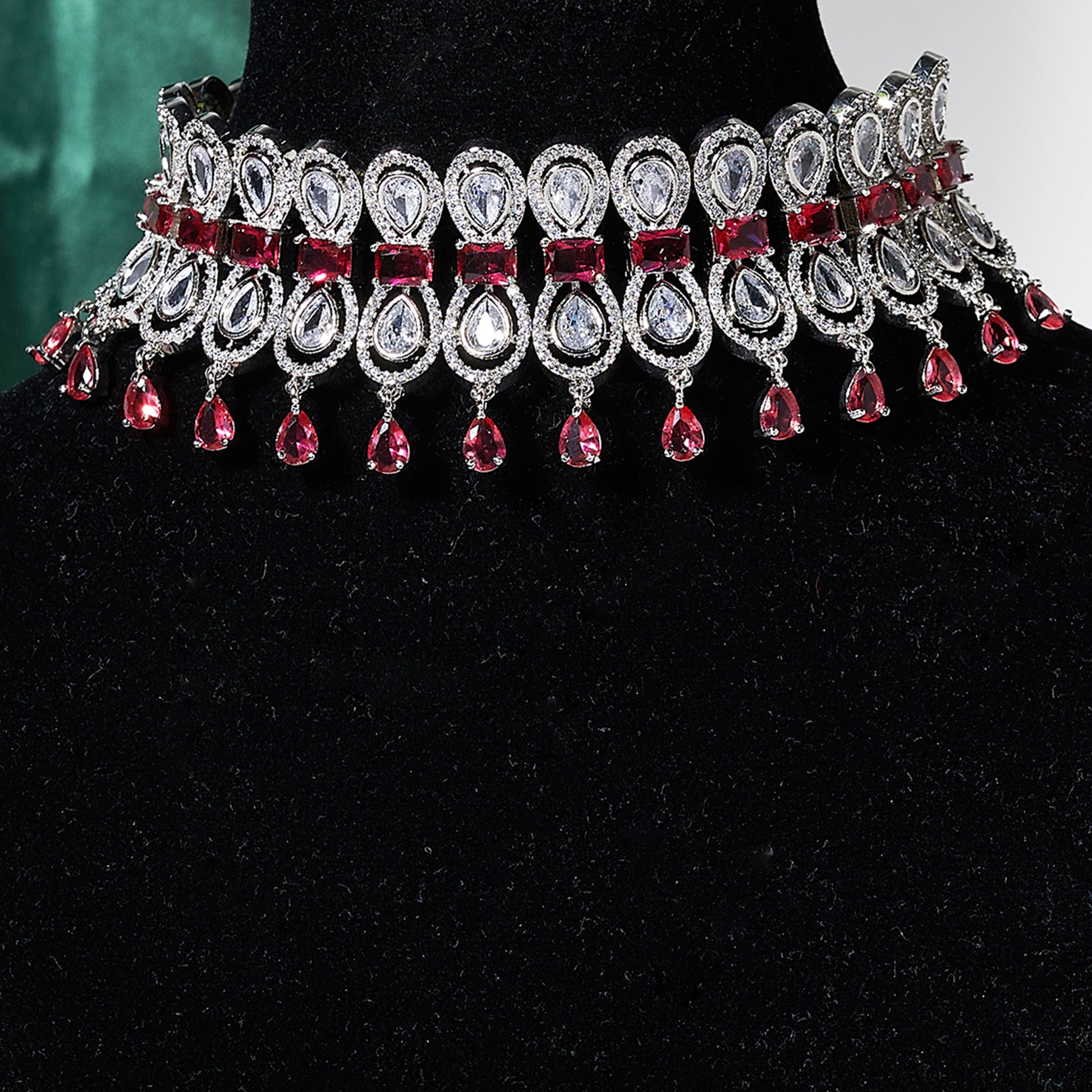 Ruby CZ Stone Luxury Partywear Choker - Mivanaa