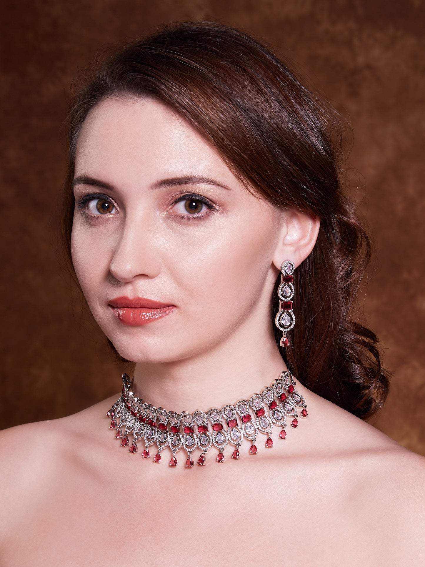 Ruby CZ Stone Luxury Partywear Choker - Mivanaa