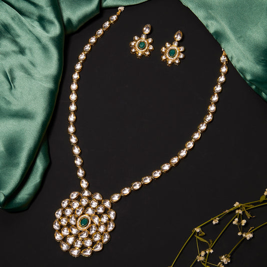 Long Kundan Traditional Set with Earing - Mivanaa