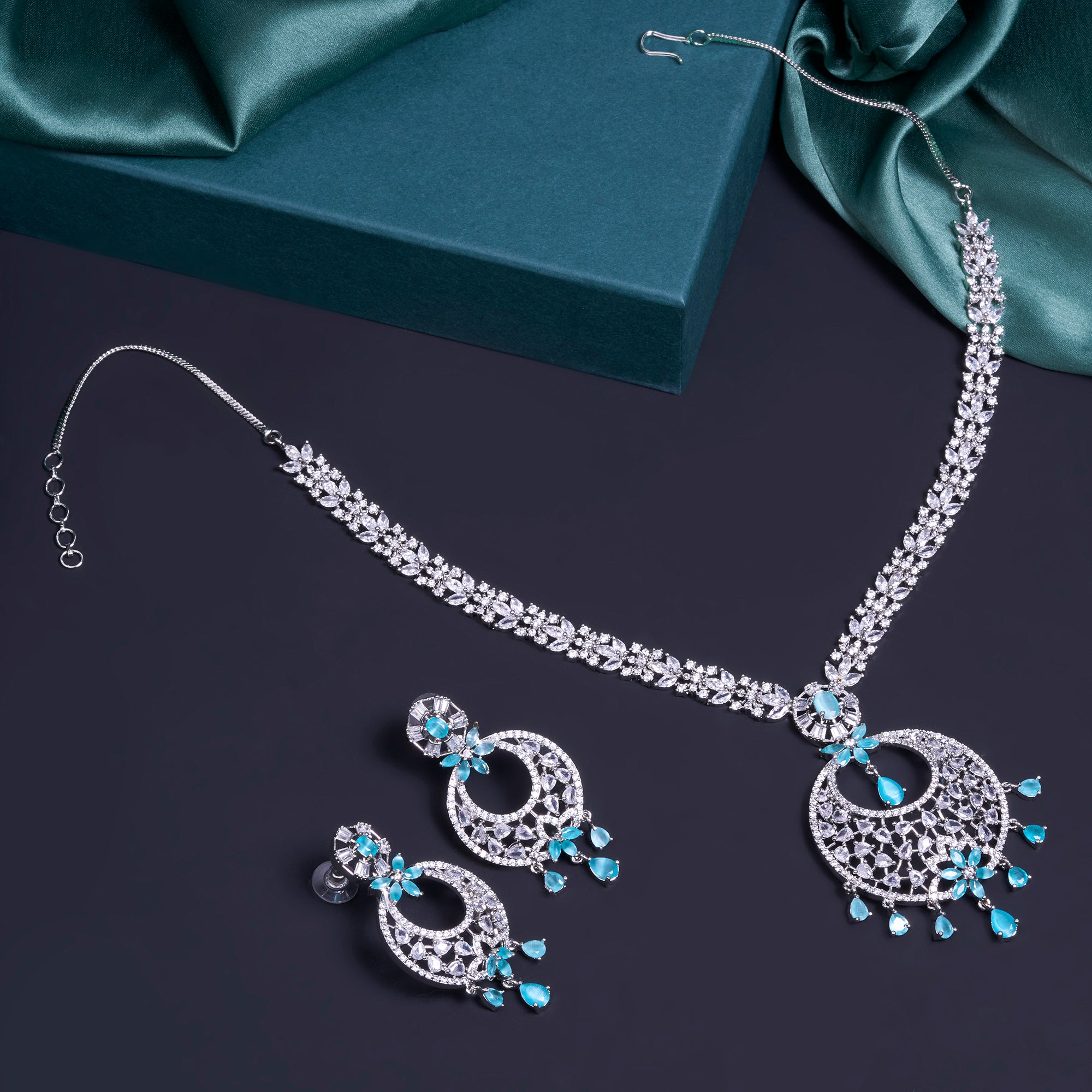 Long Blue American diamond set with Earring-Mivanaa