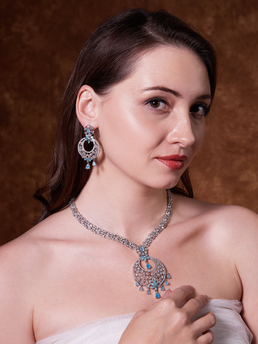 Long Blue American diamond set with Earring - Mivanaa