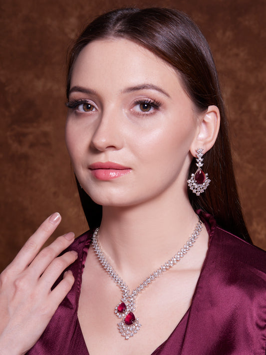 Designer Victoria CZ Stone Ruby Set - Mivanaa