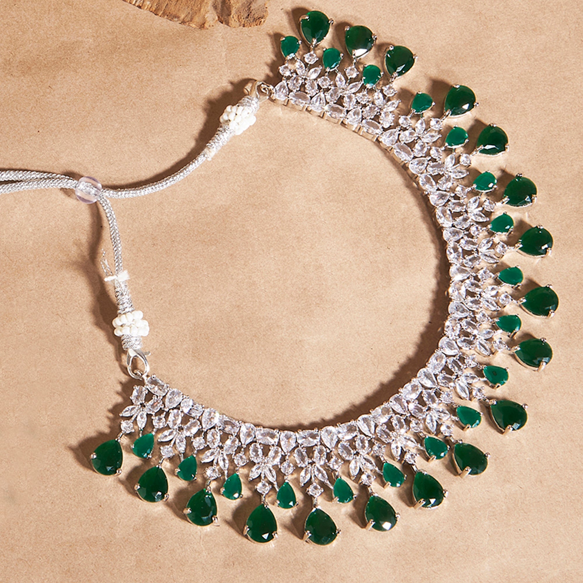 Emerald Eclat Gems- CZ stone Partywear Set-Mivanaa