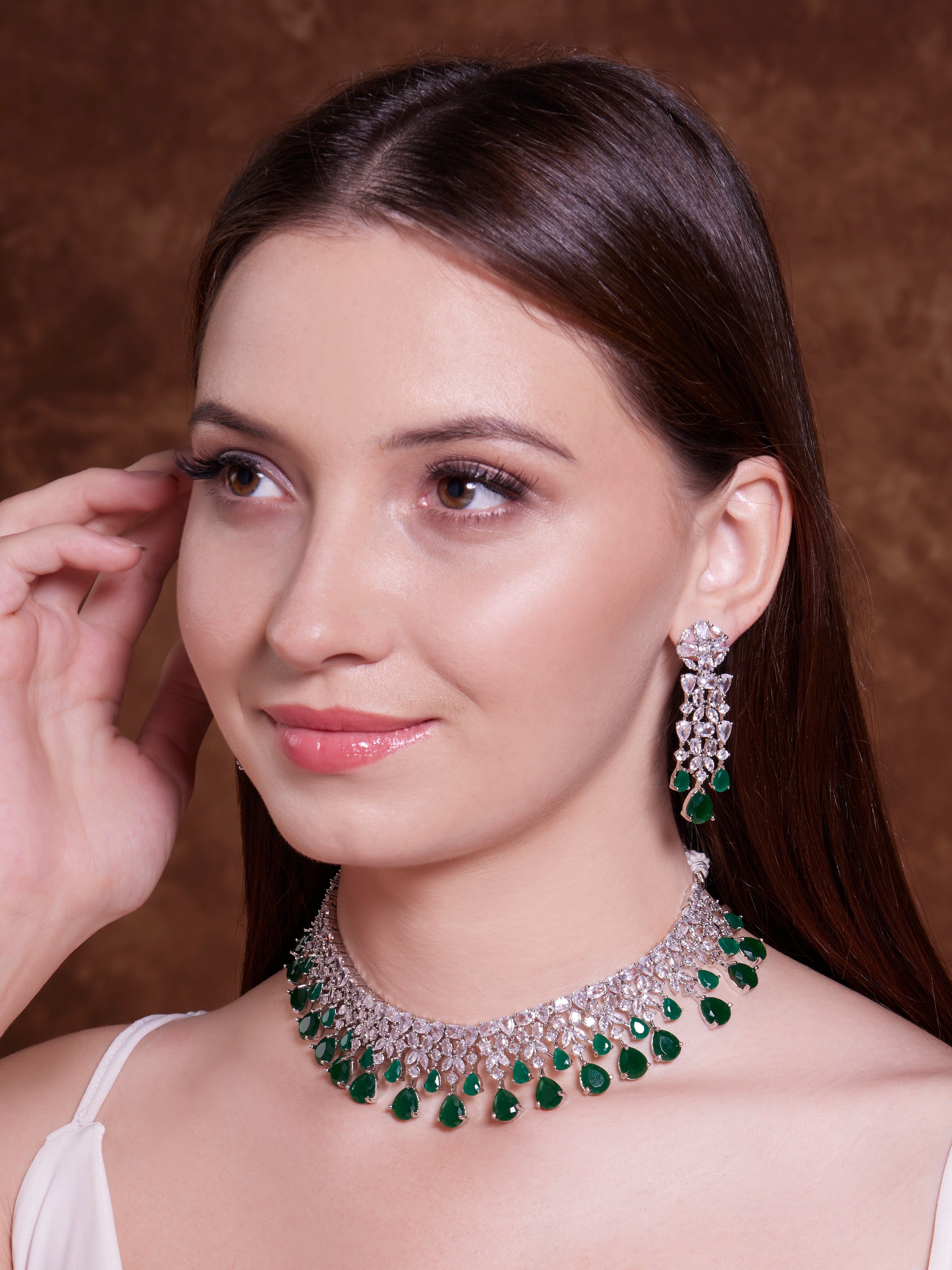 Emerald Eclat Gems- CZ stone Partywear Set-Mivanaa