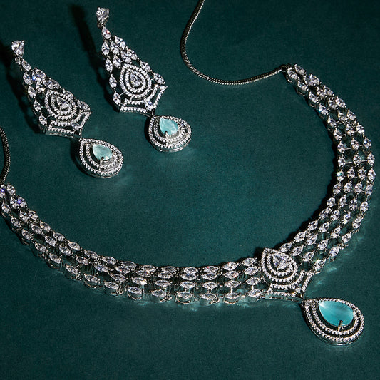 American Diamond Mint Stone  Set - Mivanaa