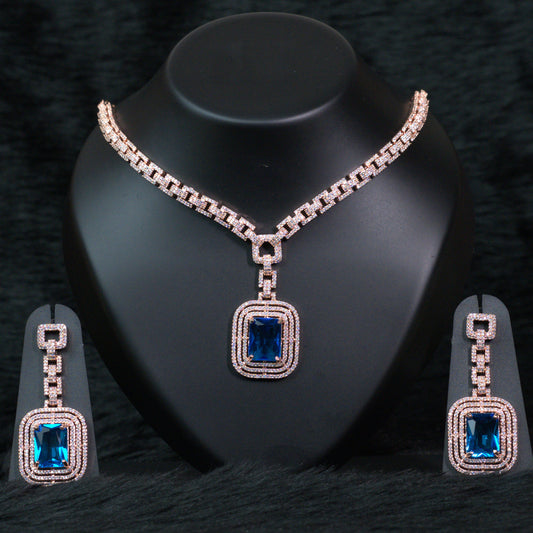 Elegant Blue Sapphire CZ long Necklace - Mivanaa