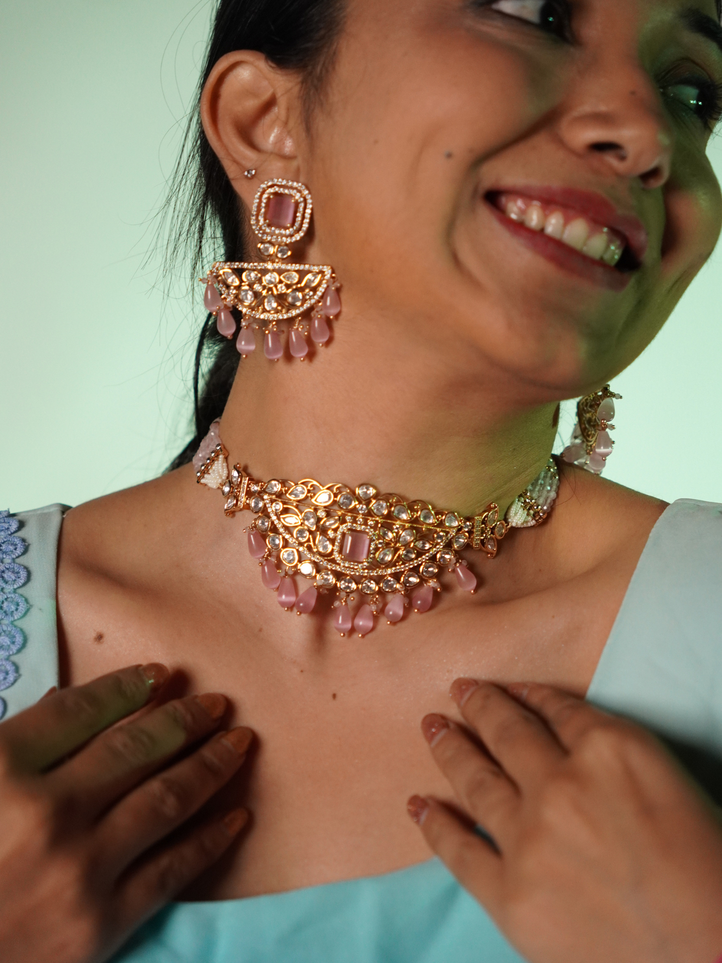 Rose Gold Designer Choker Kundan Set