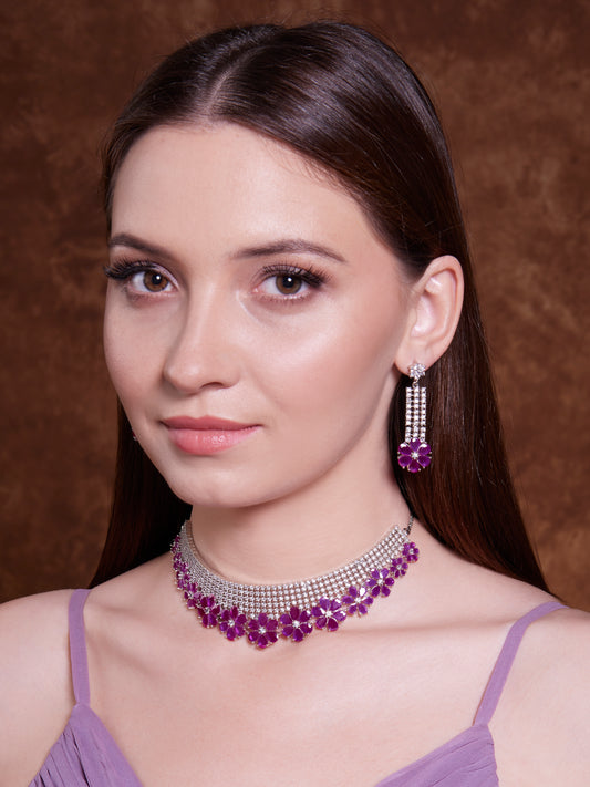 Designer AD Ruby Stone Set with Earrings - Mivanaa