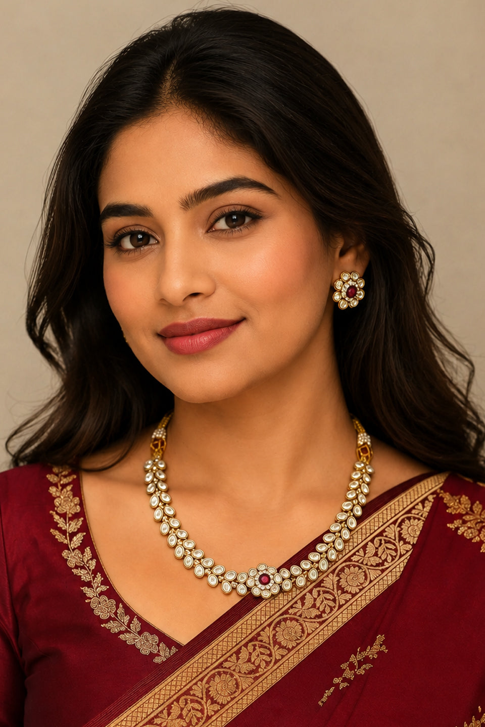 Kundan Necklace Set with Ruby Centerpiece