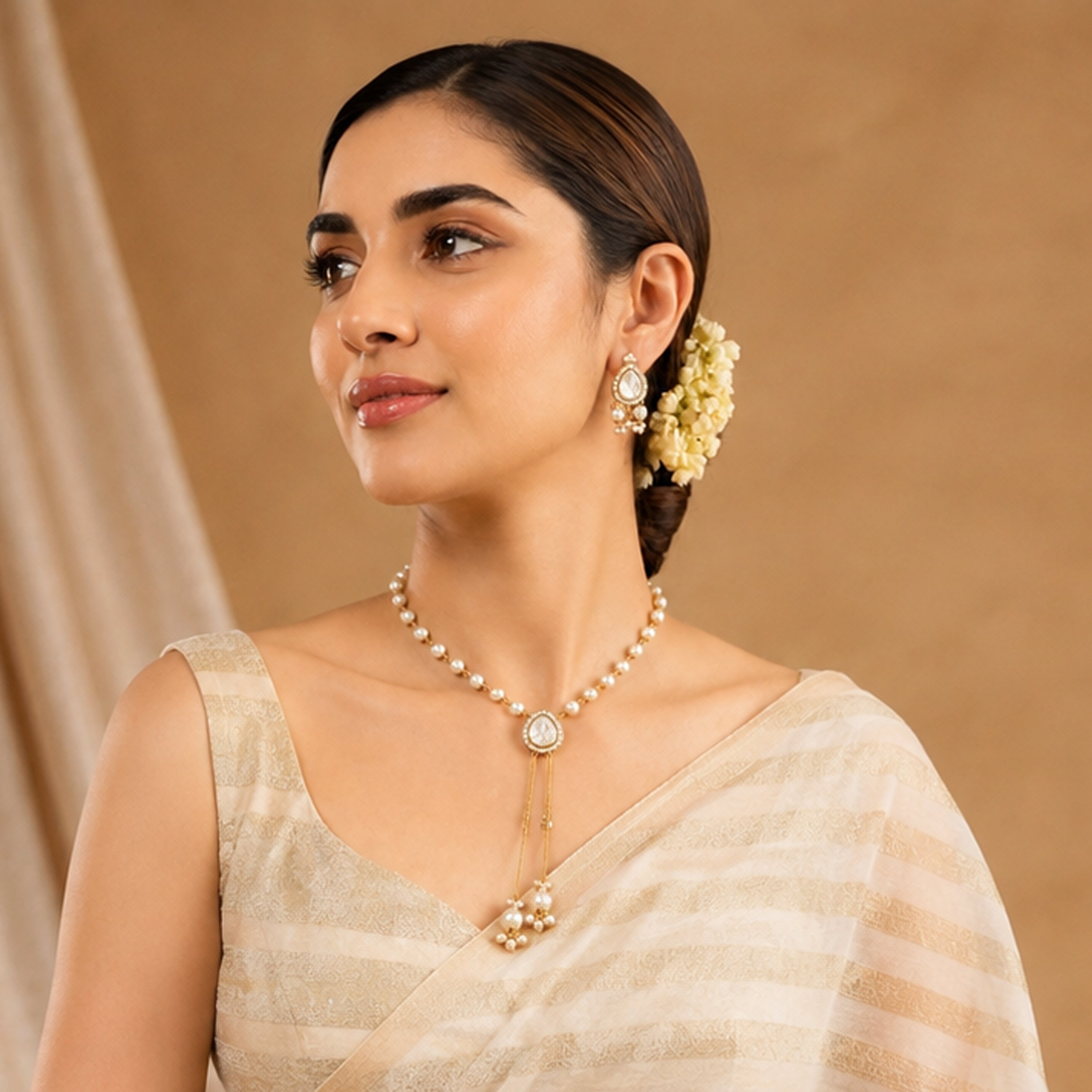 Elegant Kundan Pearl  Set – Necklace & Earrings