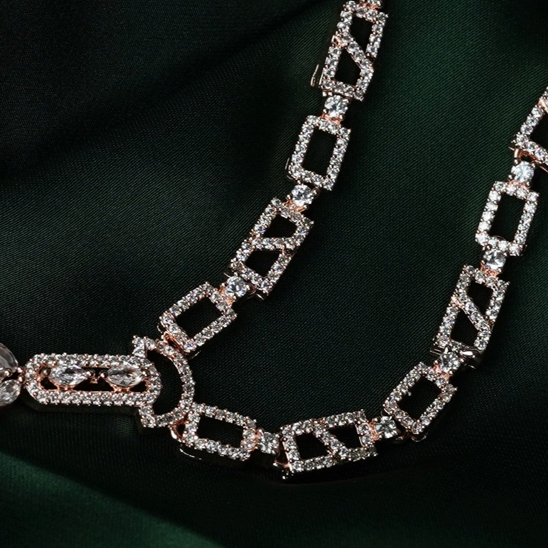 Mivanaa Emerald and American Diamond Long Design Necklace Set - Mivanaa