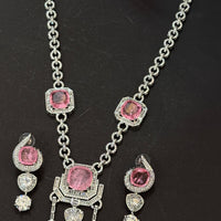Elegant Pink Crystal Diamond Finish Necklace Set