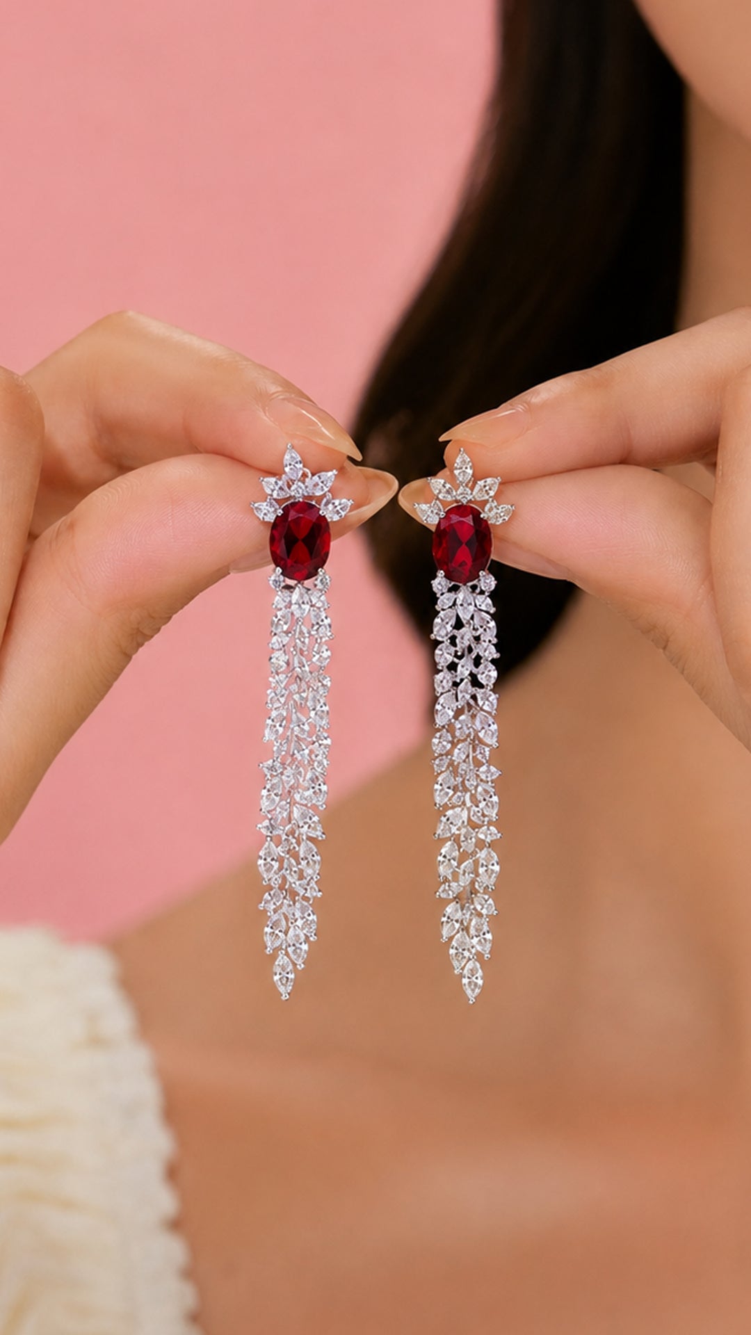 Ruby Red American Diamond Necklace Set