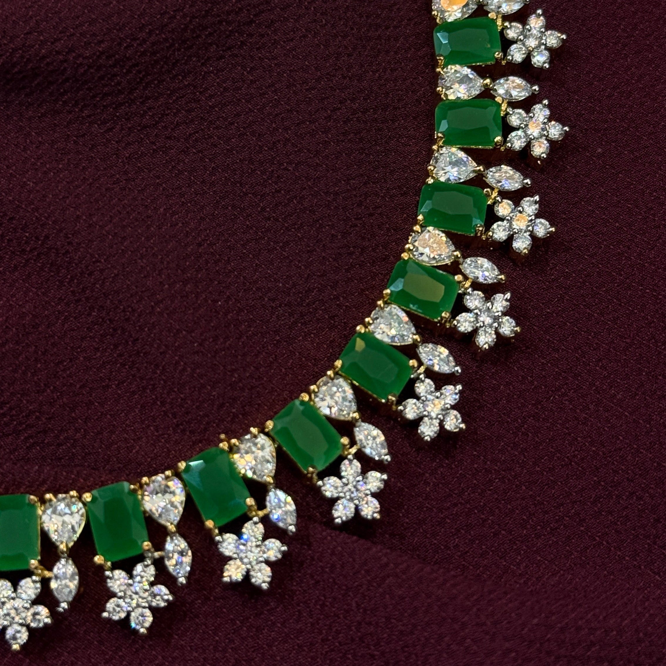 Emerald & Diamond Look Necklace Set - Partywear Jewelry