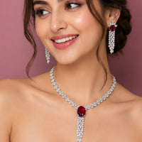 Ruby Red American Diamond Necklace Set