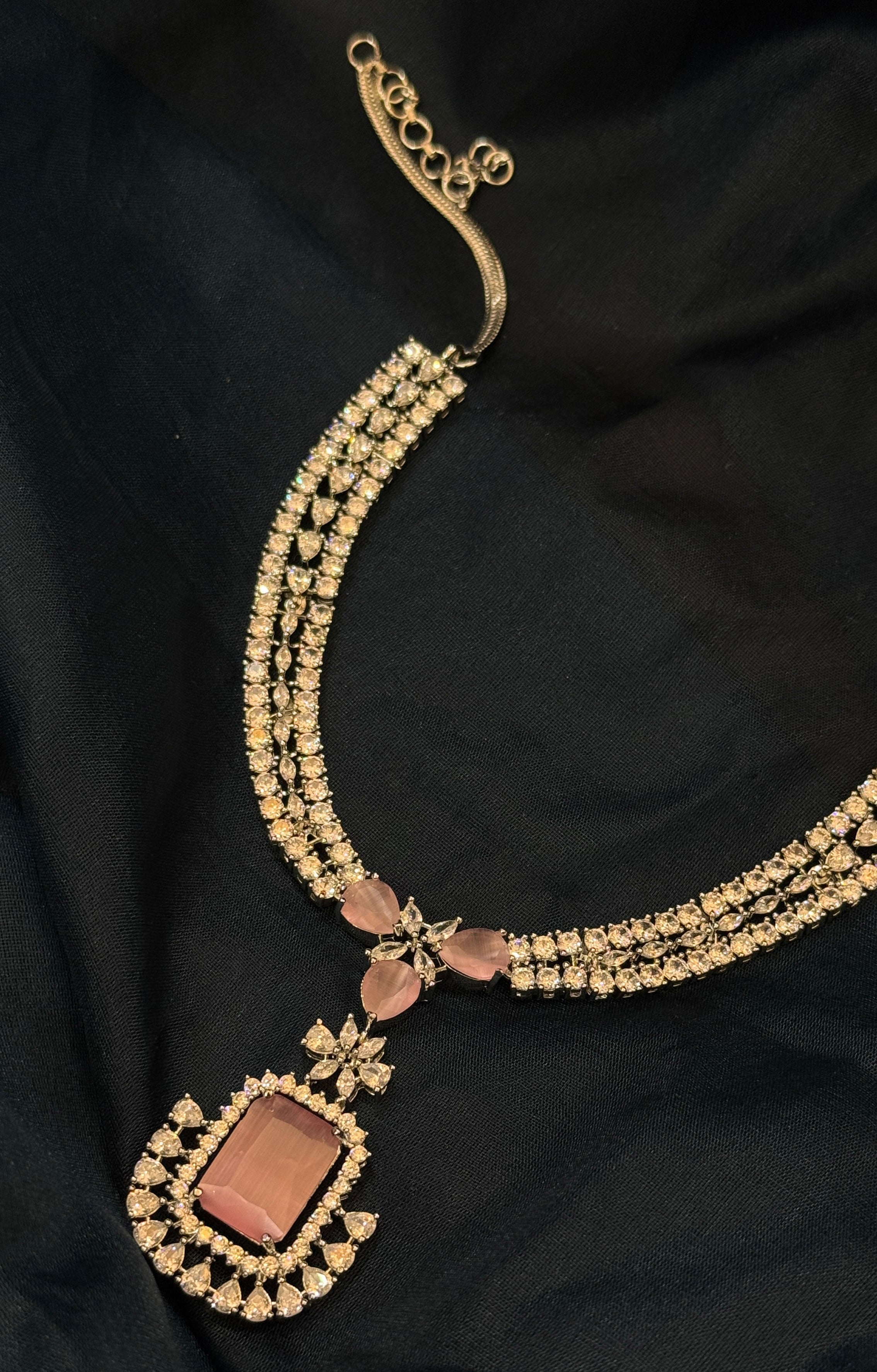 Blush Pink American Diamond Necklace Set