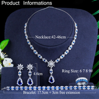 Blue Stone CZ Cubic Zircon 4pcs Set Necklace for Women Partywear & Wedding Jewelry