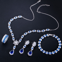 Blue Stone CZ Cubic Zircon 4pcs Set Necklace for Women Partywear & Wedding Jewelry