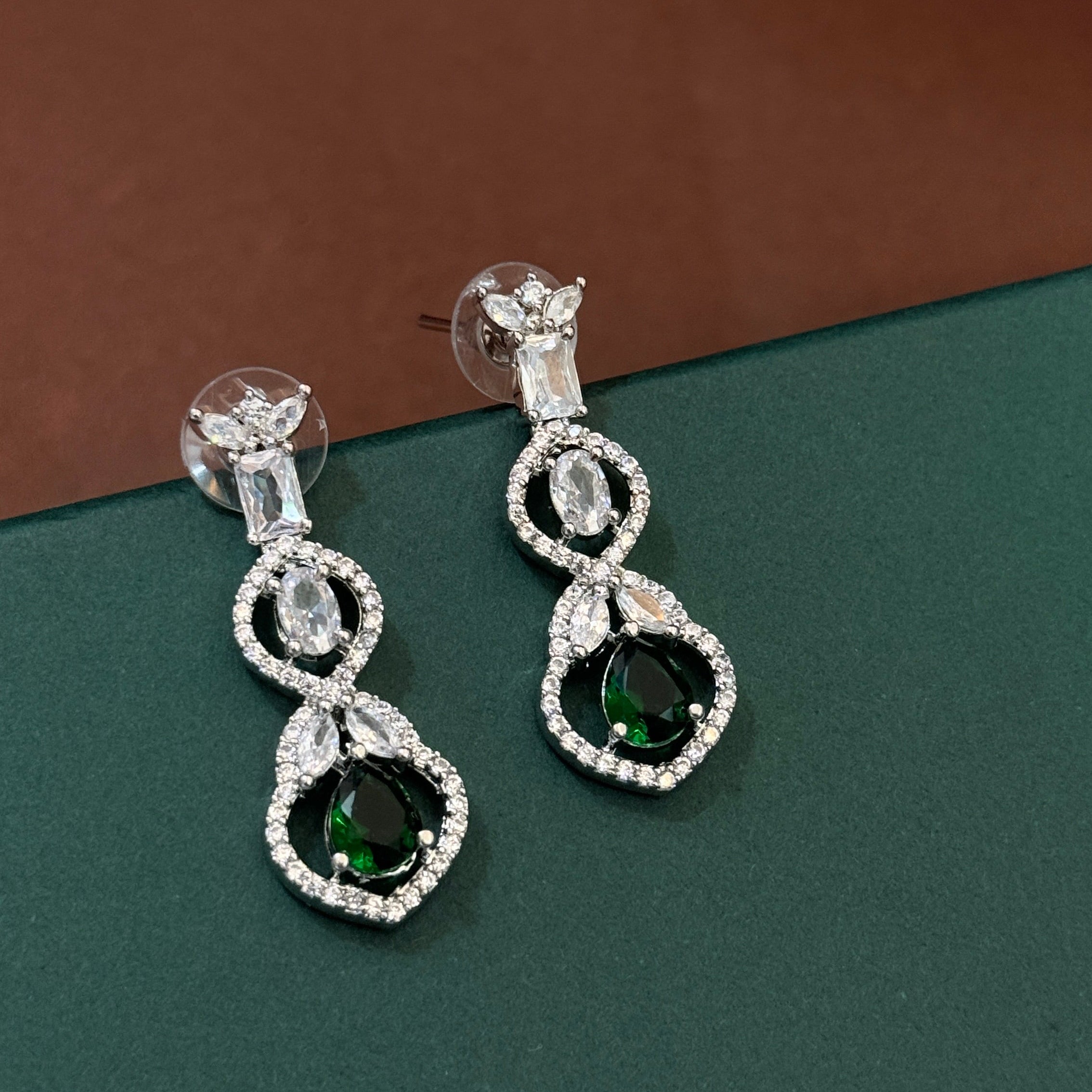 Elegant Green Crystal Drop Necklace Set