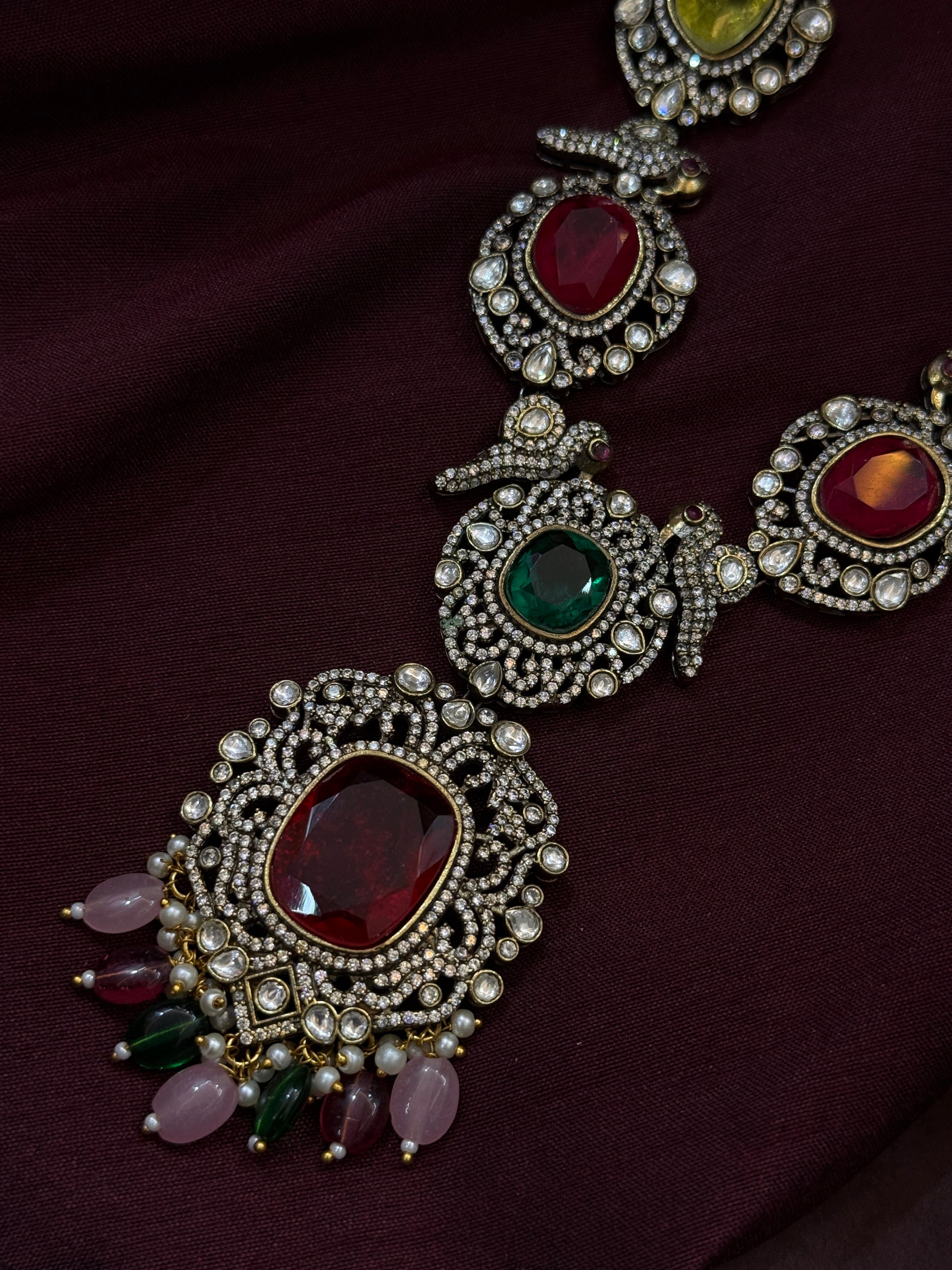 Royal Multicolour Kundan Necklace Set with Earrings