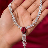 Ruby Red American Diamond Necklace Set