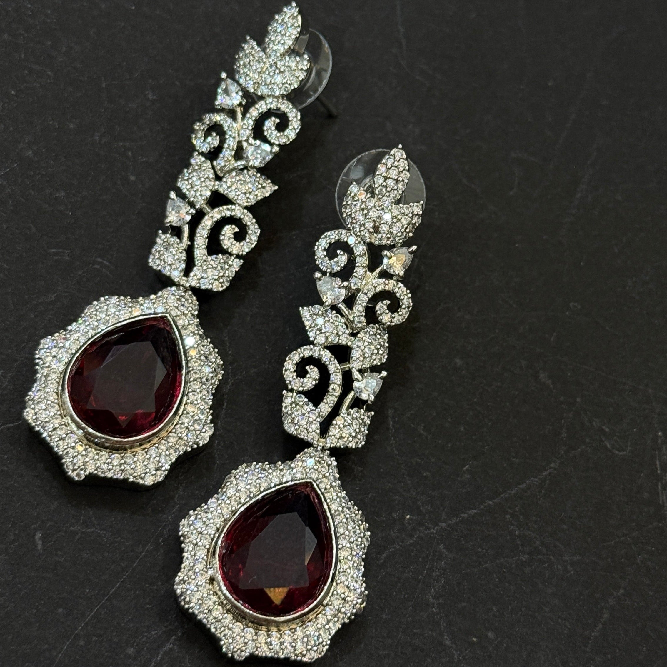 Imperial Ruby Leaf American Diamond Necklace Set