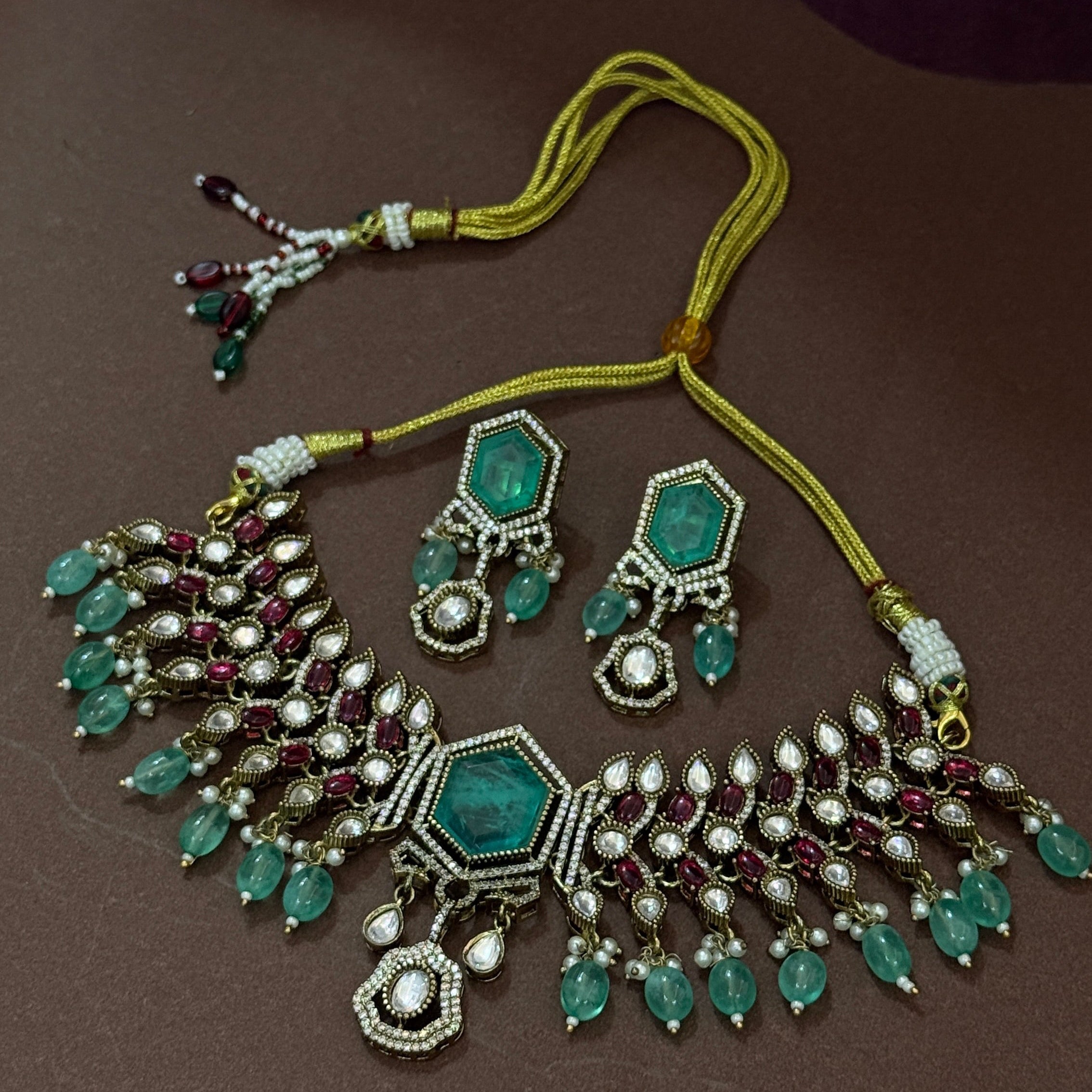 Royal Emerald & Ruby Polki Kundan Bridal Necklace Set