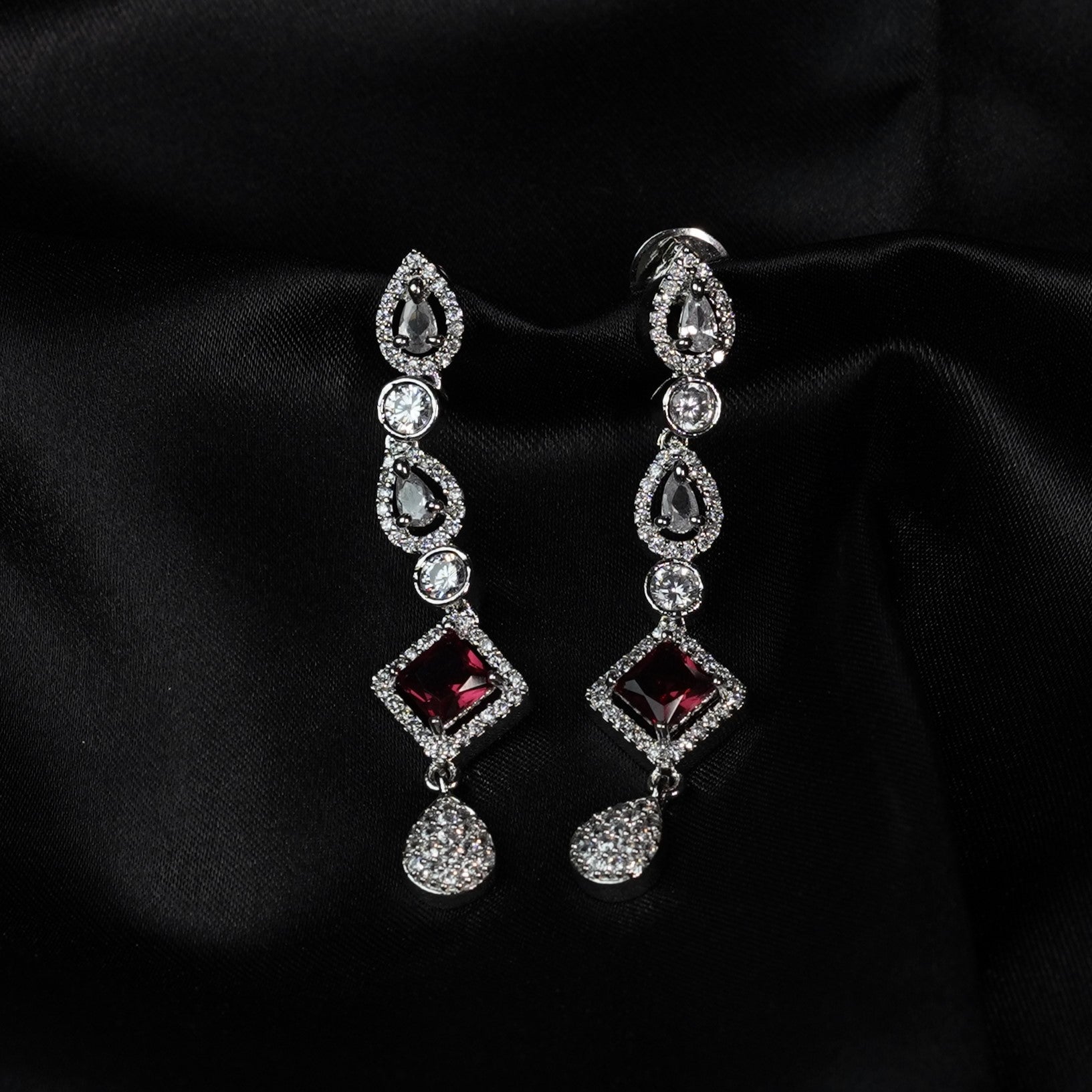 Ruby Ameriacn Diamond necklace Earrings set - Mivanaa