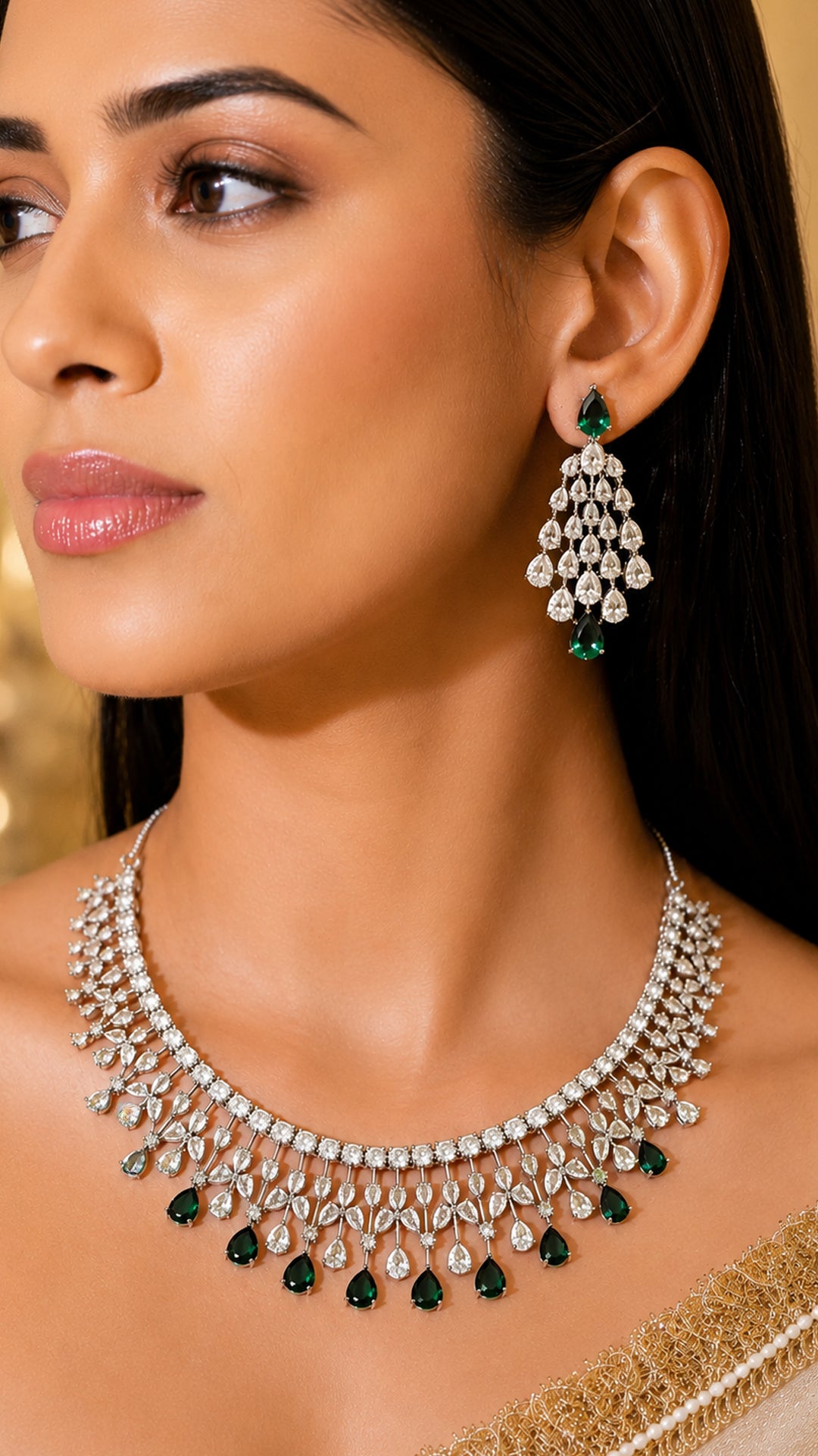 Emerald Green Crystal  Necklace Set