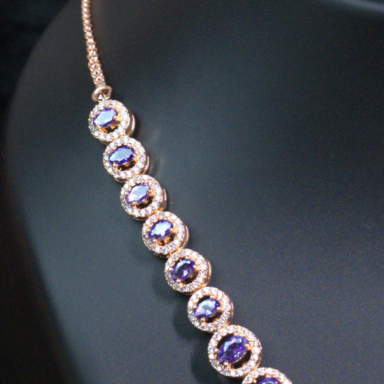 Purple Rose gold American diamond necklace set - Mivanaa