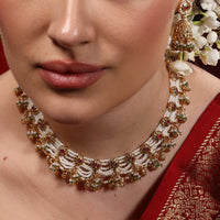 Traditional Gold Tone Pearl Wedding Necklace for Women