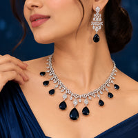 Blue American Diamond Zirconia Necklace Set