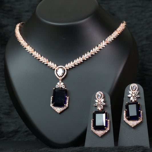 Luxury Sapphire Blue Rose Gold Jewelry Set - Mivanaa