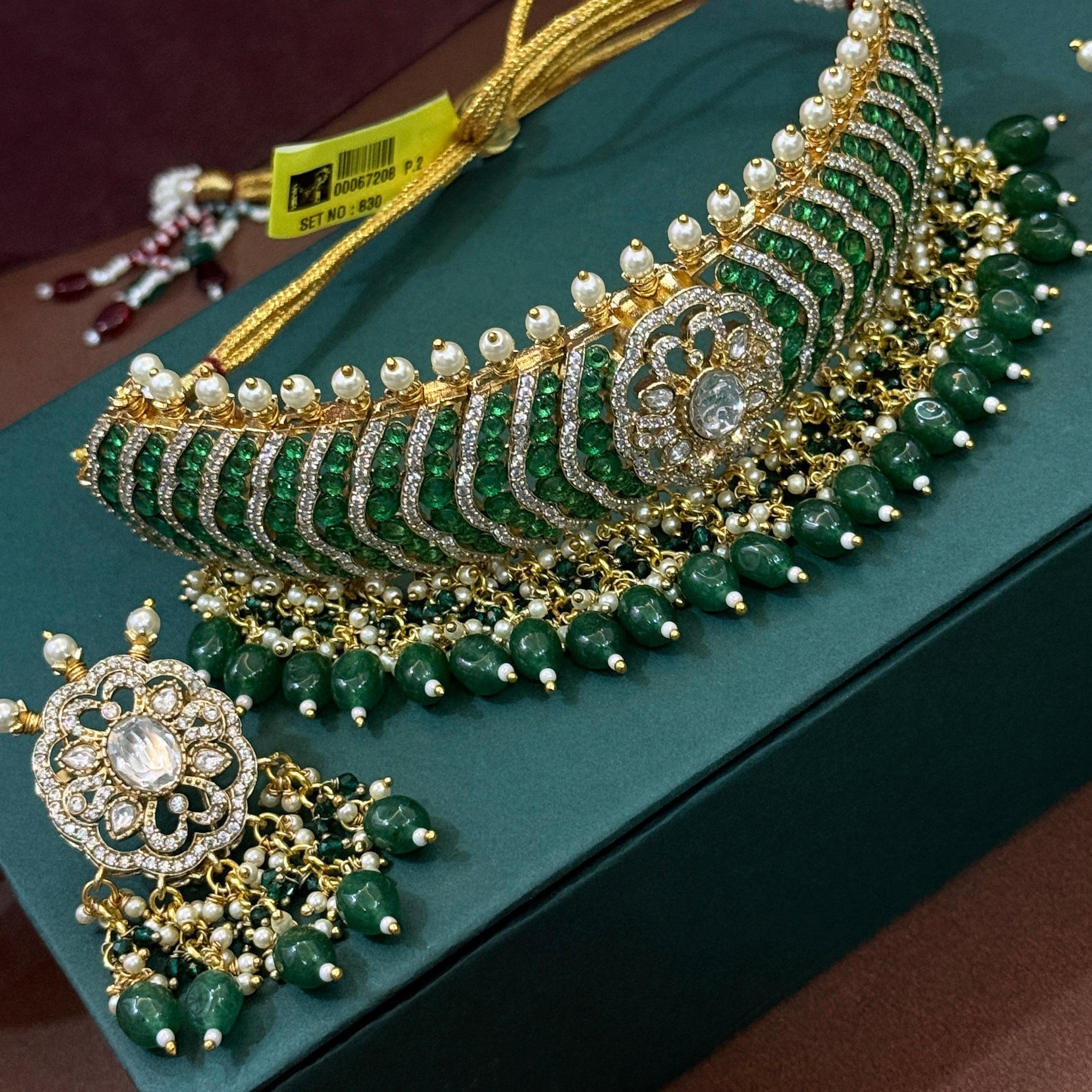 Royal Green Kundan Polki Bridal Choker Necklace Set